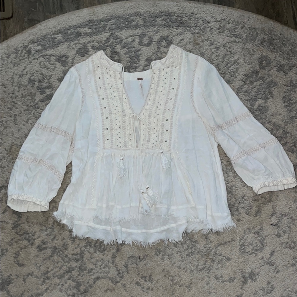 White Embroidered Women's Top